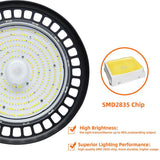 WYZM 12 in. 600-Watt Equivalent Integrated LED Black UFO High Bay Light 5000K Daylight White Dimmable (3Pieces）