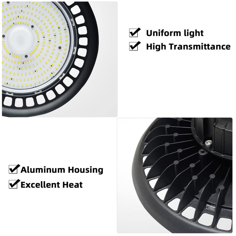 WYZM 12 in. 600-Watt Equivalent Integrated LED Black UFO High Bay Light 5000K Daylight White Dimmable (3Pieces）