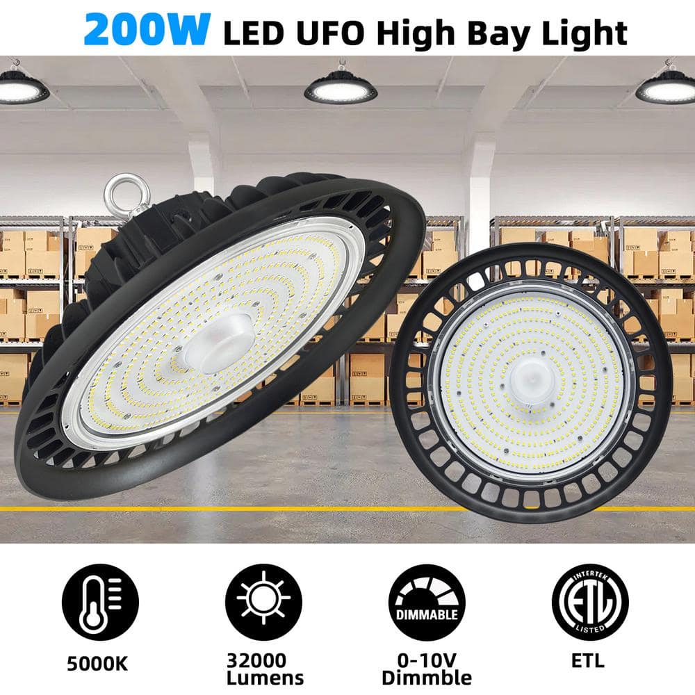 WYZM 12 in. 600-Watt Equivalent Integrated LED Black UFO High Bay Light 5000K Daylight White Dimmable (3Pieces）