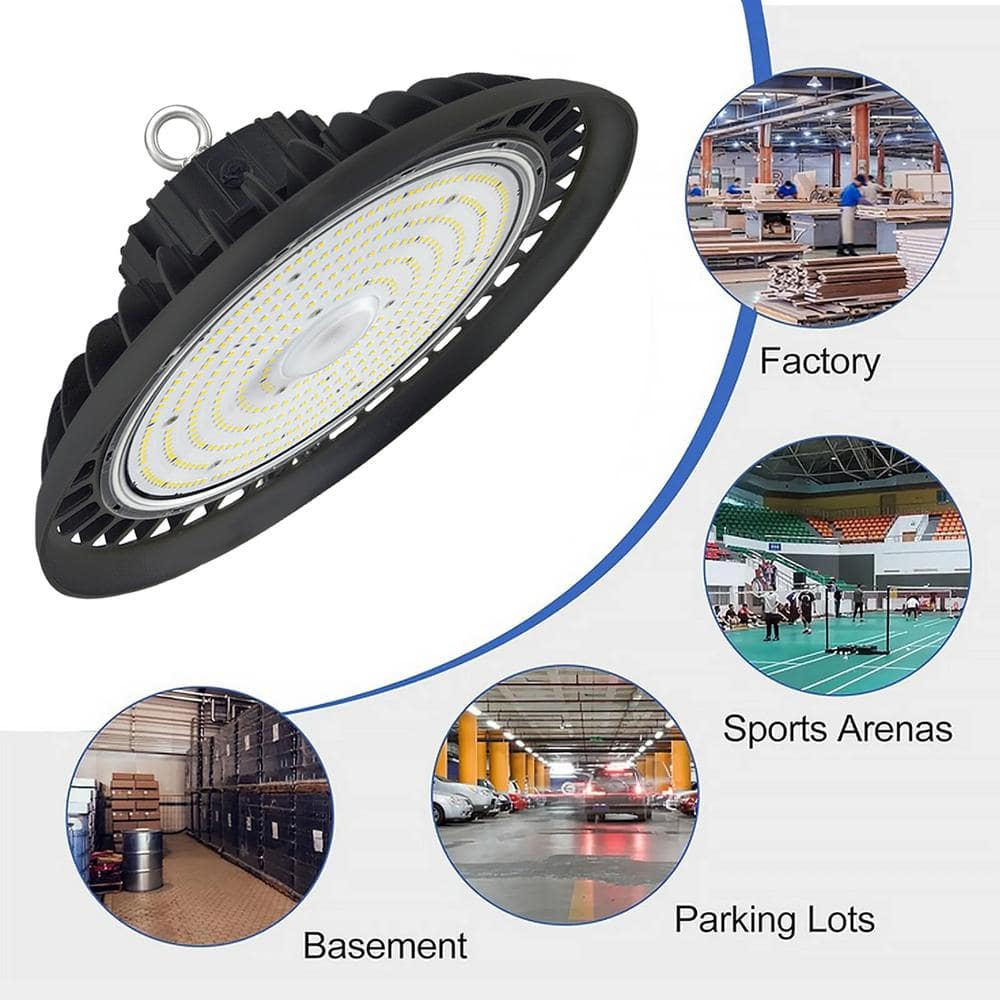 WYZM 12 in. 600-Watt Equivalent Integrated LED Black UFO High Bay Light 5000K Daylight White Dimmable (3Pieces）