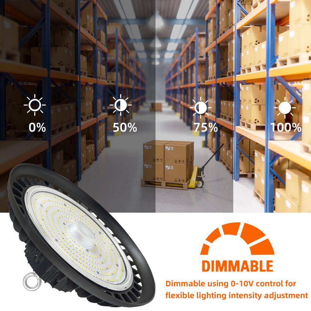 WYZM 12 in. 600-Watt Equivalent Integrated LED UFO Black High Bay Light 5000K Daylight, Dimmable 0-10-Volt (3Pack)