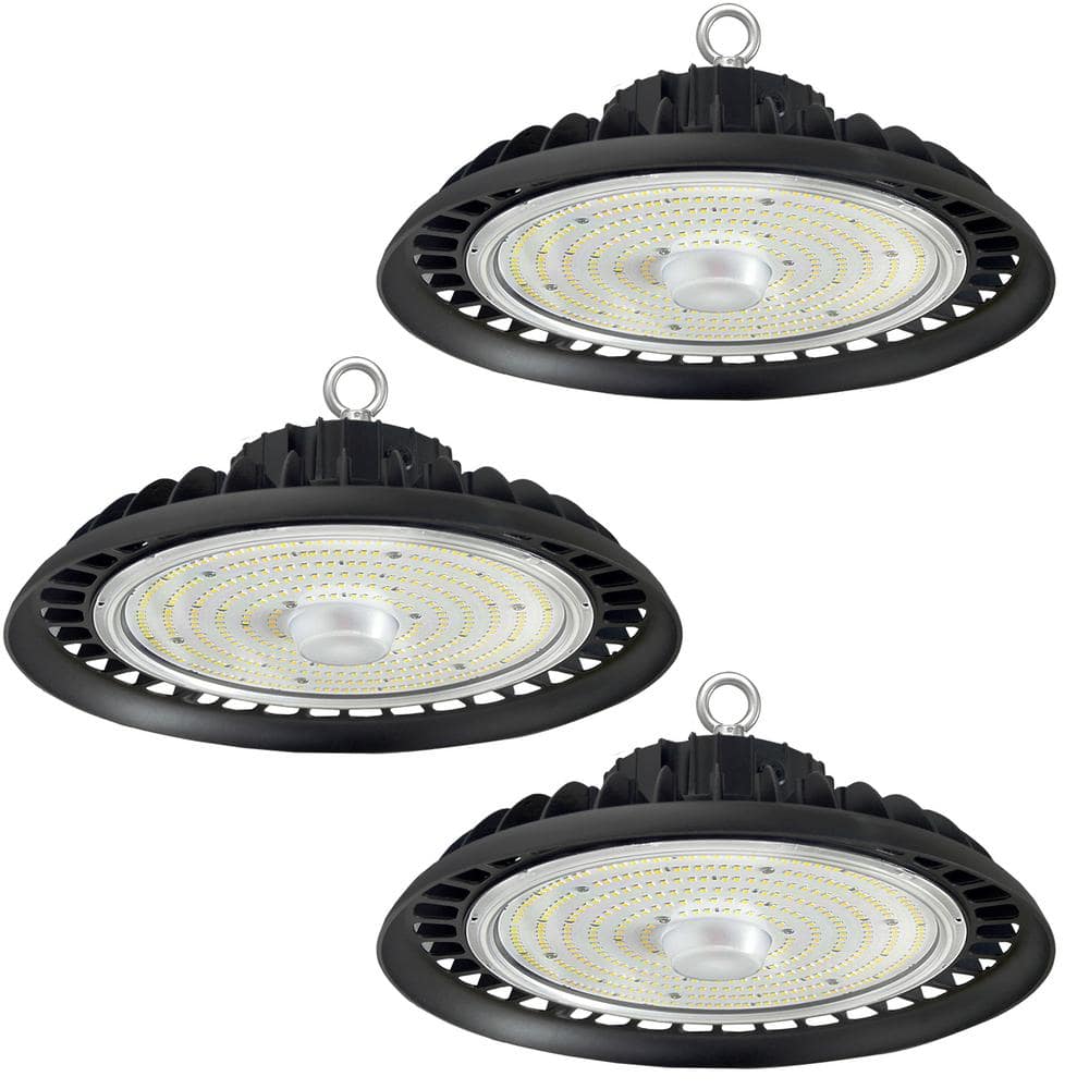 WYZM 12 in. 600-Watt Equivalent Integrated LED UFO Black High Bay Light 5000K Daylight, Dimmable 0-10-Volt (3Pack)
