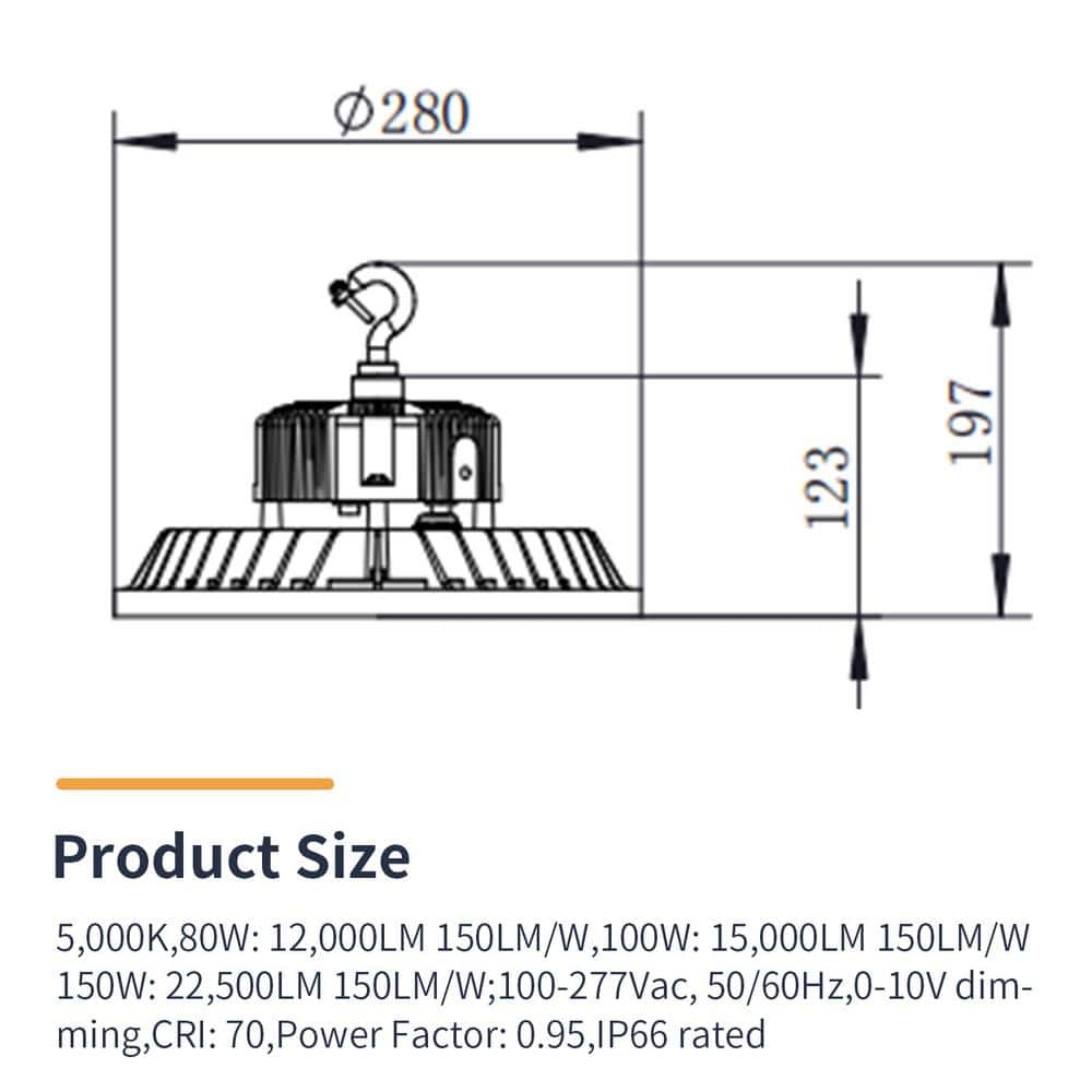 LEDone 1 ft. Round 150-Watt Equivalent Integrated LED Dimmable Aluminum Alloy Black High Bay Light, 3000K-5000K