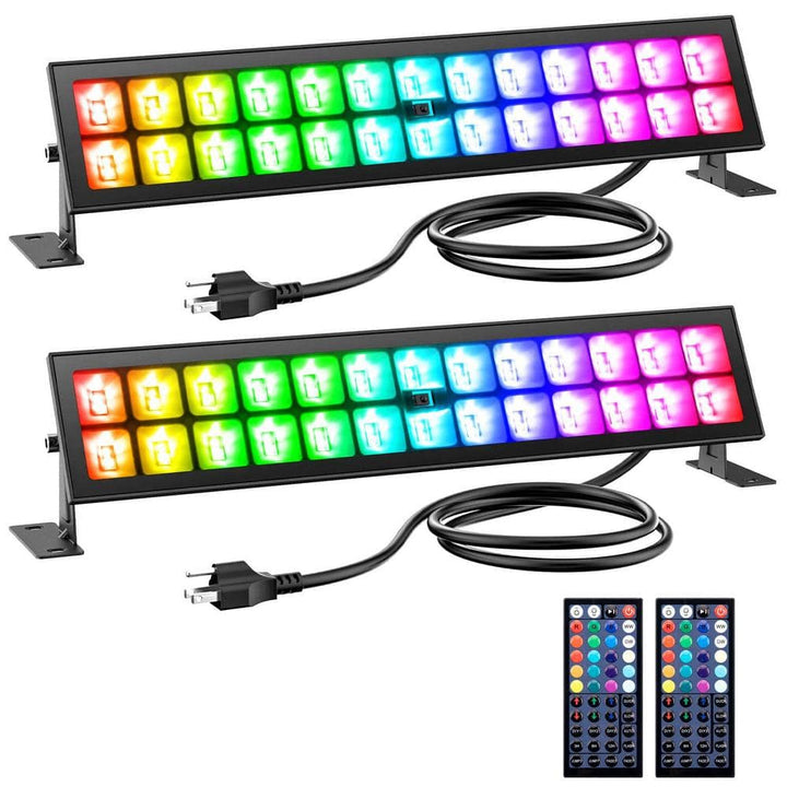 Outdoor Stage Lights Bar 48W LED Wall Washer Light,IP66 Waterproof with Timing,RGB DIY Colors,, 44-Key Remote - 2 Pack