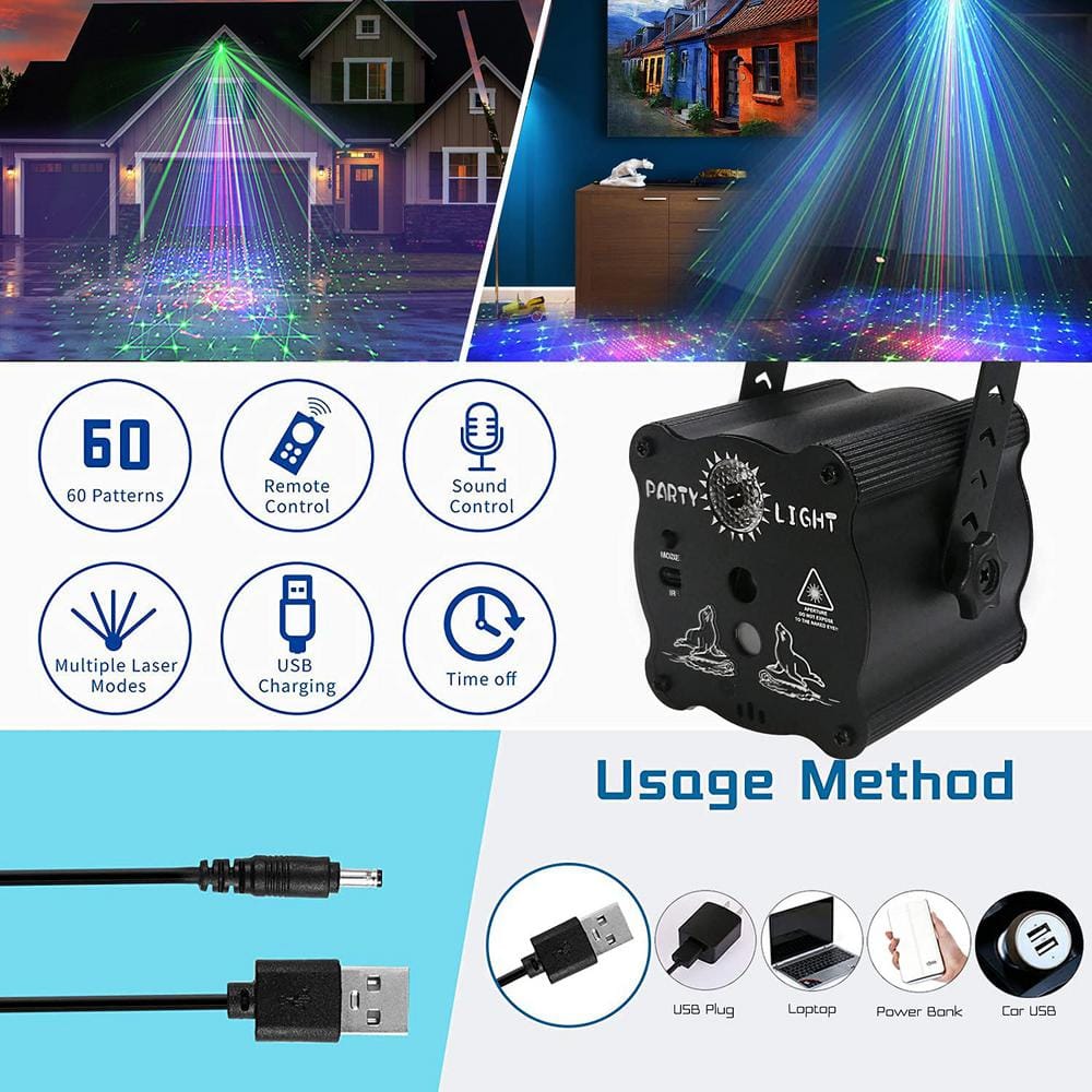 DJ Disco Strobe Party Stage Light with Sound Activated Background Party Light with 60 Patterns Light