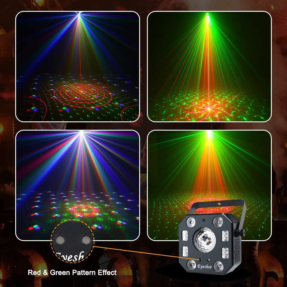 5 in 1 Stage Light Disco, Eyeshot with Magic Ball, Led Par Pattern Strobe Light with UV Effect, Remote and DMX Control