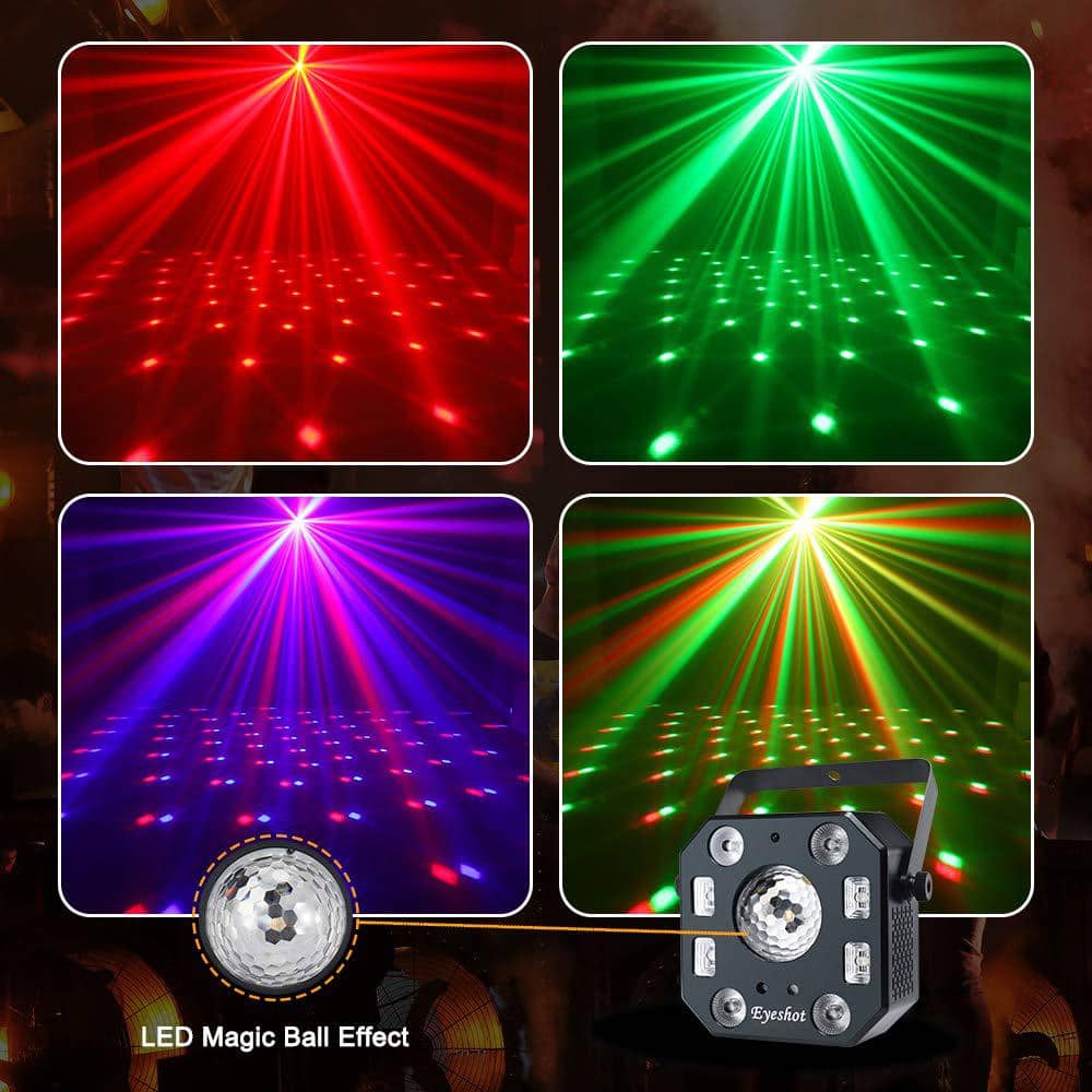 5 in 1 Stage Light Disco, Eyeshot with Magic Ball, Led Par Pattern Strobe Light with UV Effect, Remote and DMX Control