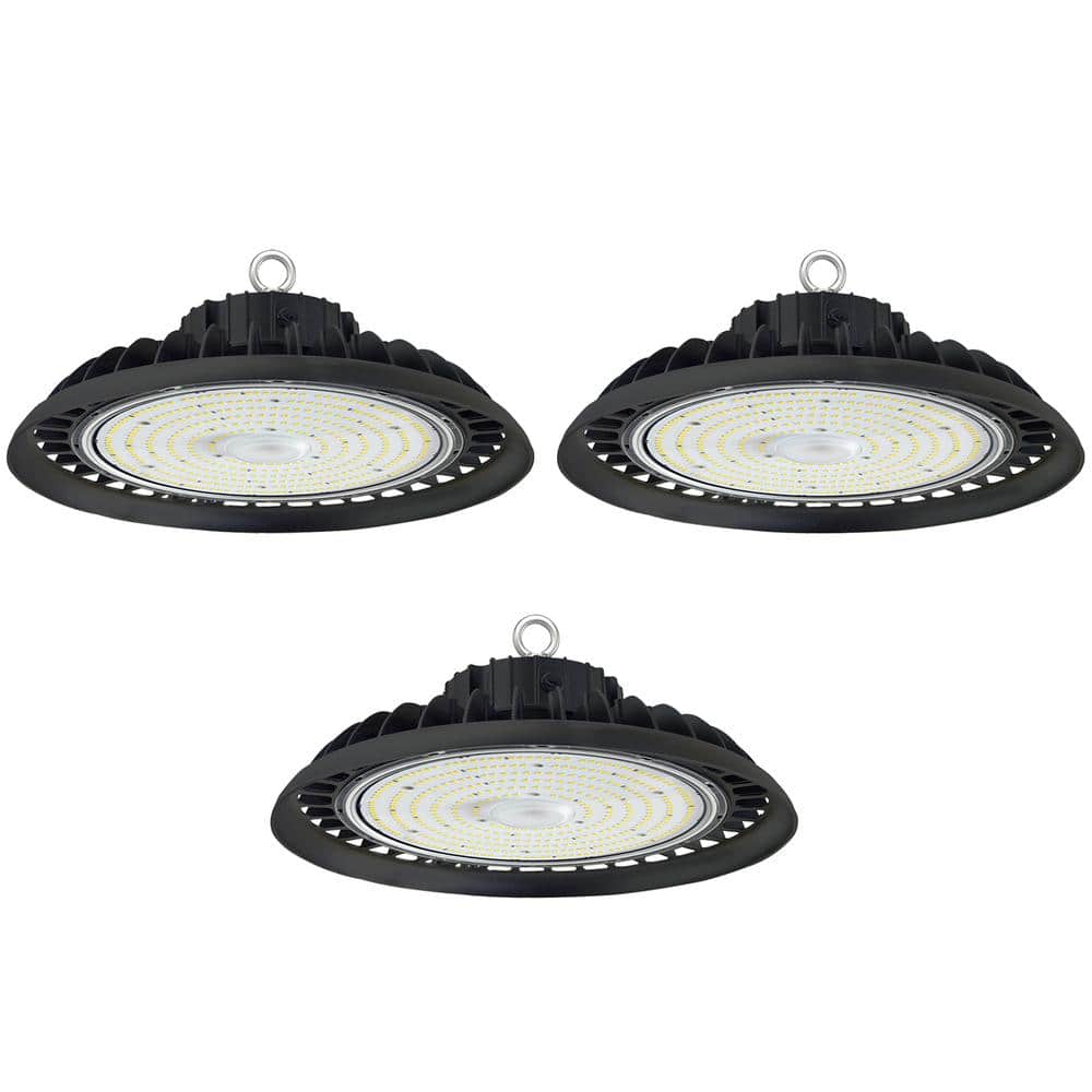 WYZM 11 in. 450-Watt Equivalent Integrated Black LED UFO High Bay Light 24000 Lumen 5000K IP65 (3-Pack)