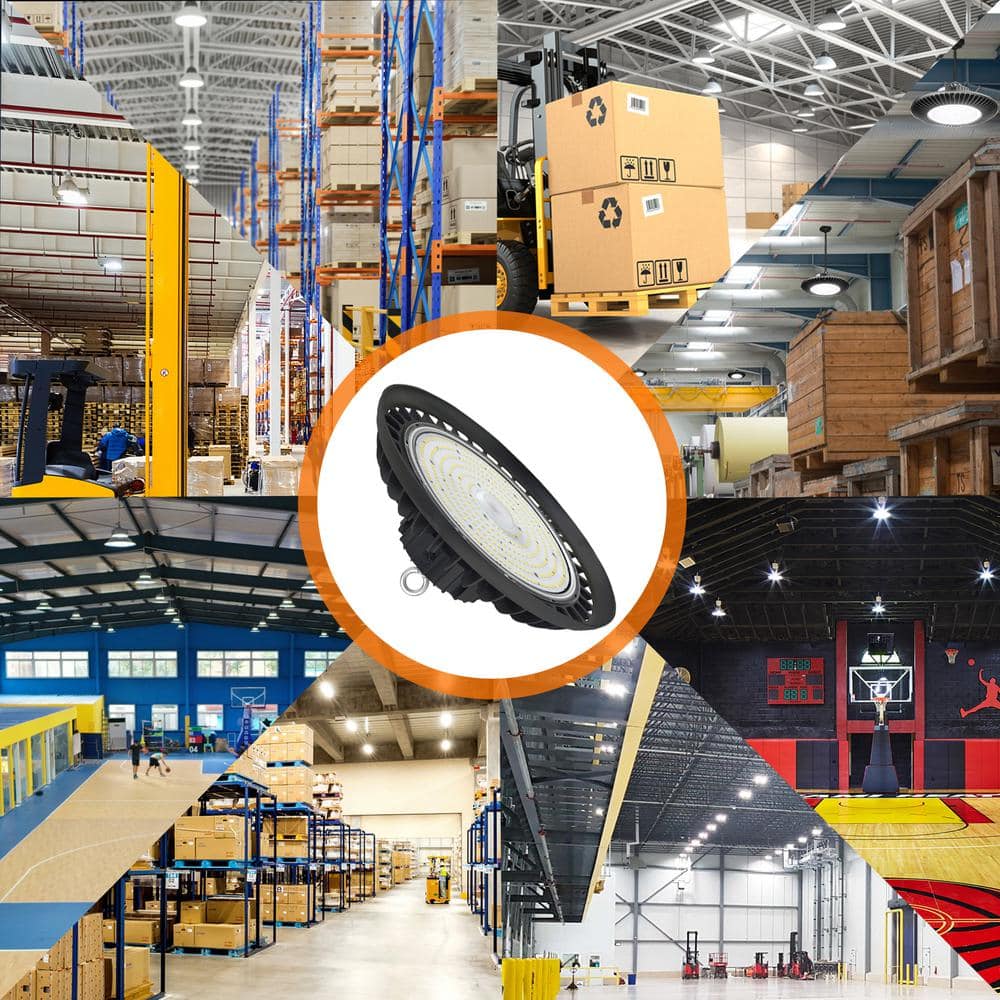WYZM 11 in. 450-Watt Equivalent Integrated Black LED UFO High Bay Light 24000 Lumen 5000K IP65 (3-Pack)