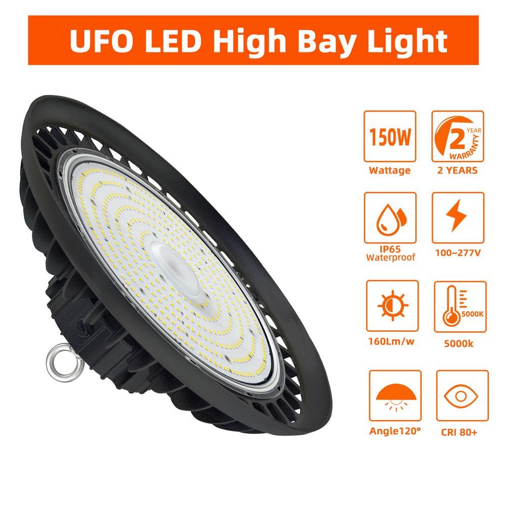 WYZM 11 in. 450-Watt Equivalent Integrated Black LED UFO High Bay Light 24000 Lumen 5000K IP65 (3-Pack)