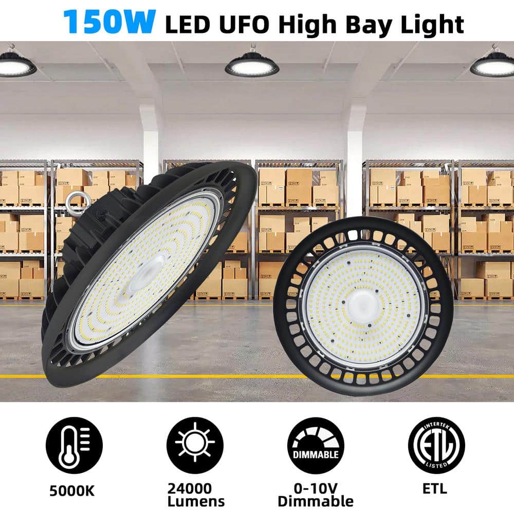 WYZM 11 in. 450-Watt Equivalent Integrated Black LED UFO High Bay Light 24000 Lumens 5000K Daylight Waterproof IP65 (3-Pack)