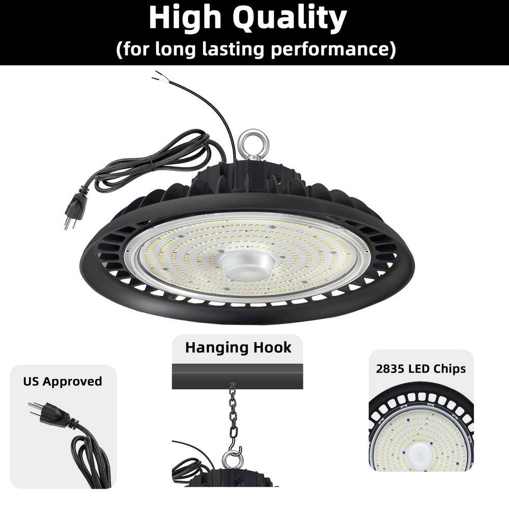 WYZM 11 in. 450-Watt Equivalent Integrated Black LED UFO High Bay Light 24000 Lumens 5000K Daylight Waterproof IP65 (3-Pack)