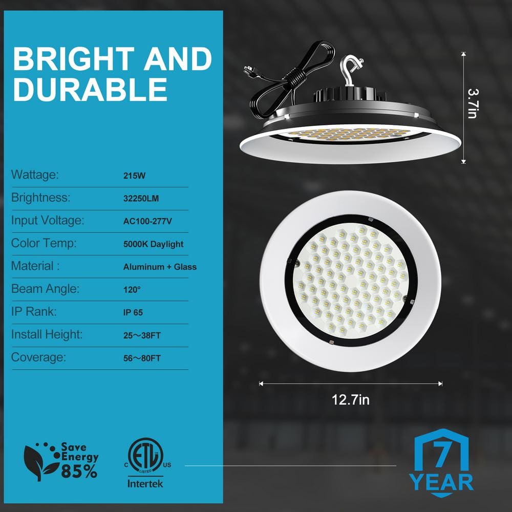 bulbeats 6Pack of 215W LED High Bay Light 32250LM High Bay LED Shop Lights AC100-277V Commercial Bay Lighting for Warehouse