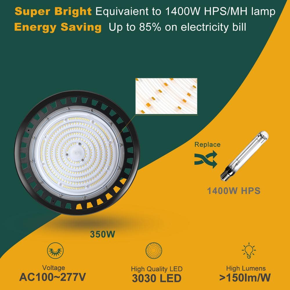 bulbeats 6Pack of LED High Bay Light 350W 52500LM High Bay LED Shop Lights AC100-277V UFO LED Lights for Garage