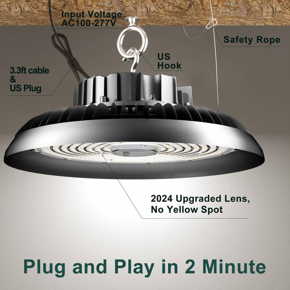 bulbeats 4-Pack of 450-Watt LED High Bay Light 67500 Lumens High Bay LED Shop Lights AC 100-277-Volt UFO LED Lights for Warehouse