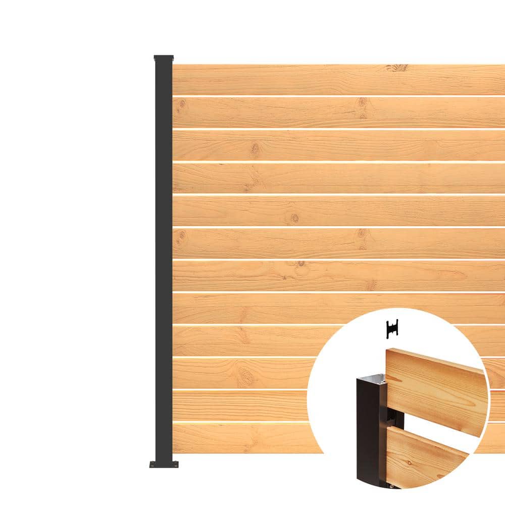 HOFT End Post Kit 73 in. x 3 in. x 3 in. Black Aluminum Deck Fence End Post and Hardware Kit A6