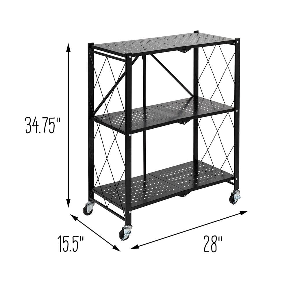 Honey-Can-Do 3-Tier Steel 4-Wheeled Collapsible Utility Cart in Black