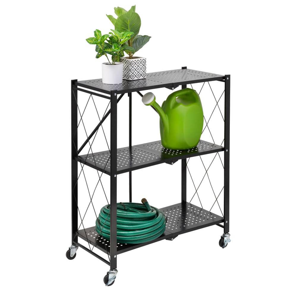 Honey-Can-Do 3-Tier Steel 4-Wheeled Collapsible Utility Cart in Black