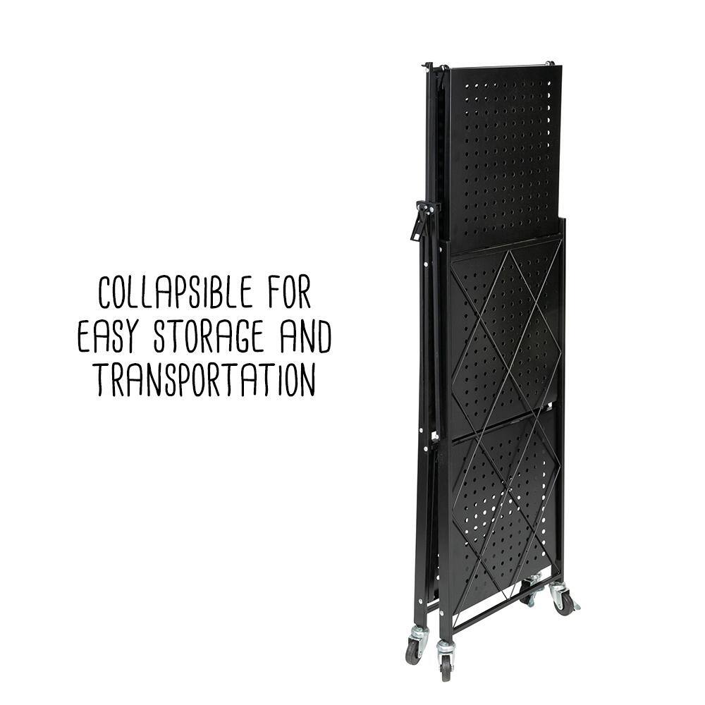 Honey-Can-Do 3-Tier Steel 4-Wheeled Collapsible Utility Cart in Black