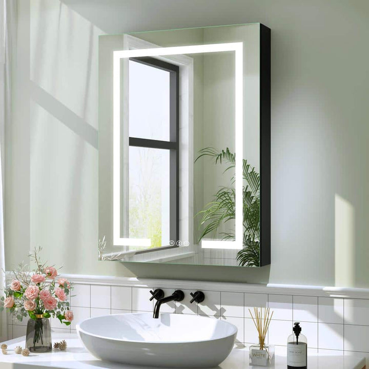 Hpeytaire 32 in. W x 24 in. H Rectangular Aluminum Recessed/Surface Mount Left Hinge Frameless Medicine Cabinet with Mirror Black