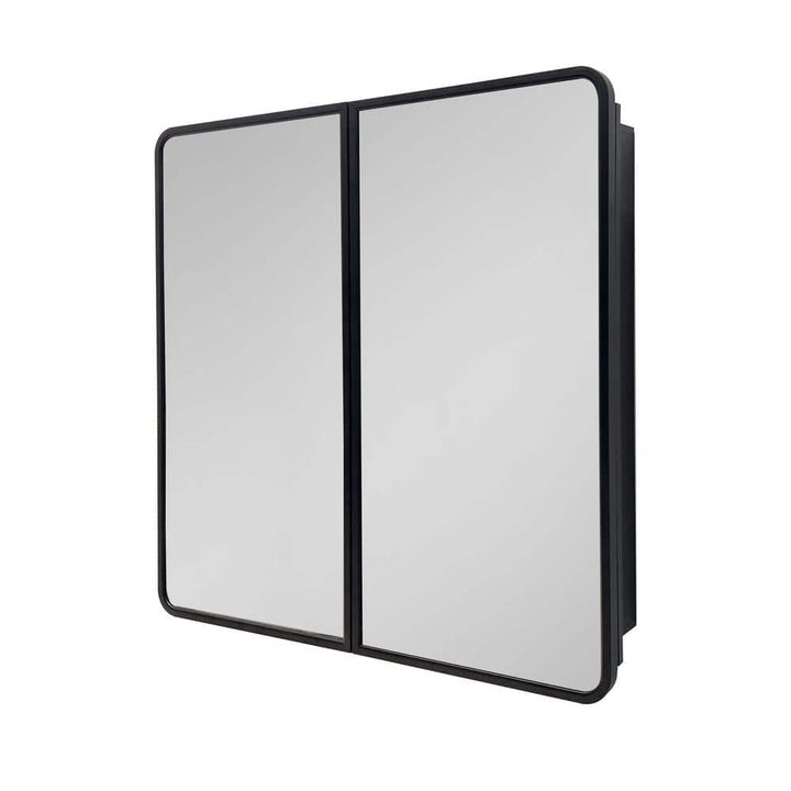 IHOMEadore 32 in. W x 32 in. H Rectangular Black Metal Wall Mount or Recessed Medicine Cabinet with Mirror in Bathroom