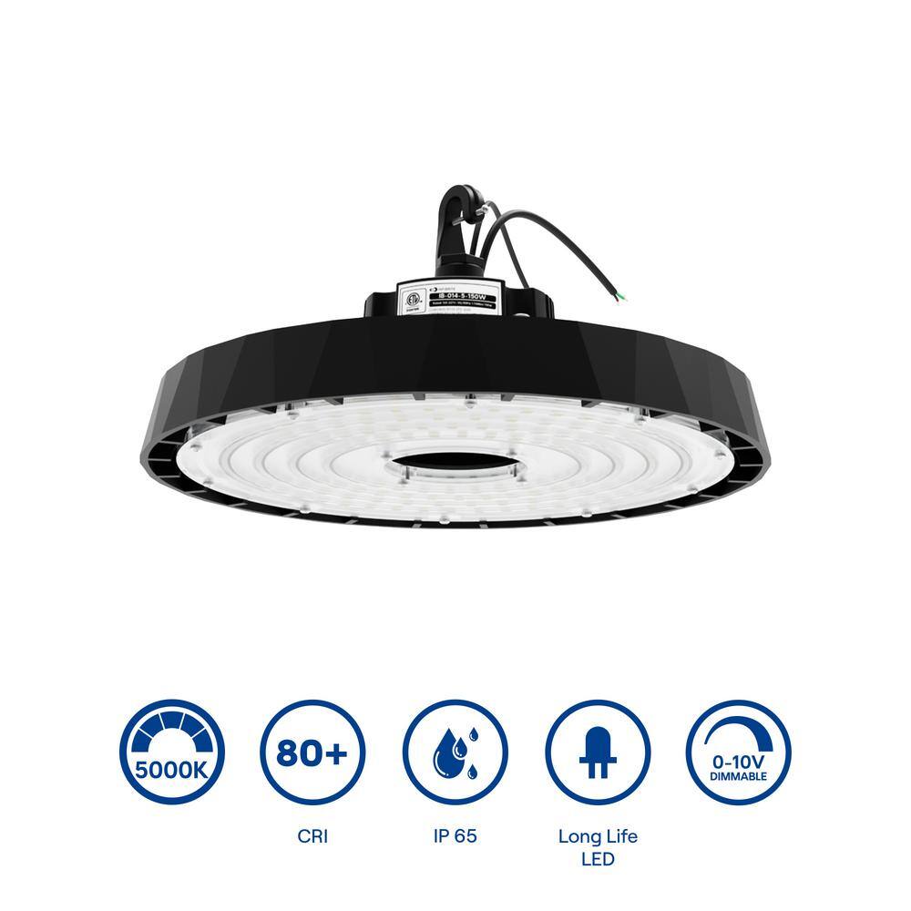 InfiBrite 13.8 in. 5000K Daylight 51,200 Lumens 320-Watt Integrated LED Dimmable Wet Rated Black High Bay Light 100-277 Volt
