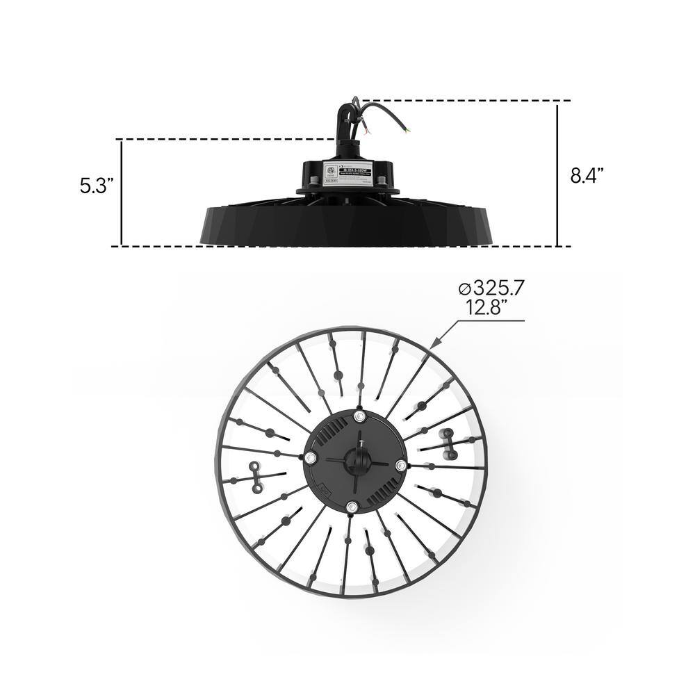 InfiBrite 12.8 in. 5000K Daylight 25,200/33600/40000 Lumens 150-240W Adjustable LED Dimmable Wet Rated Black High Bay 100-277V