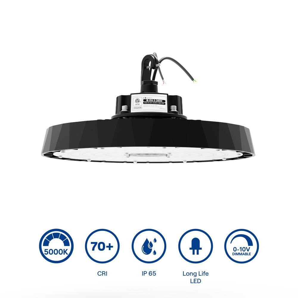 InfiBrite 12.8 in. 5000K Daylight 24,600/32,800/41,000 Lumens 120-200W Adjustable LED Dimmable Wet Rated Black High Bay 120-277V