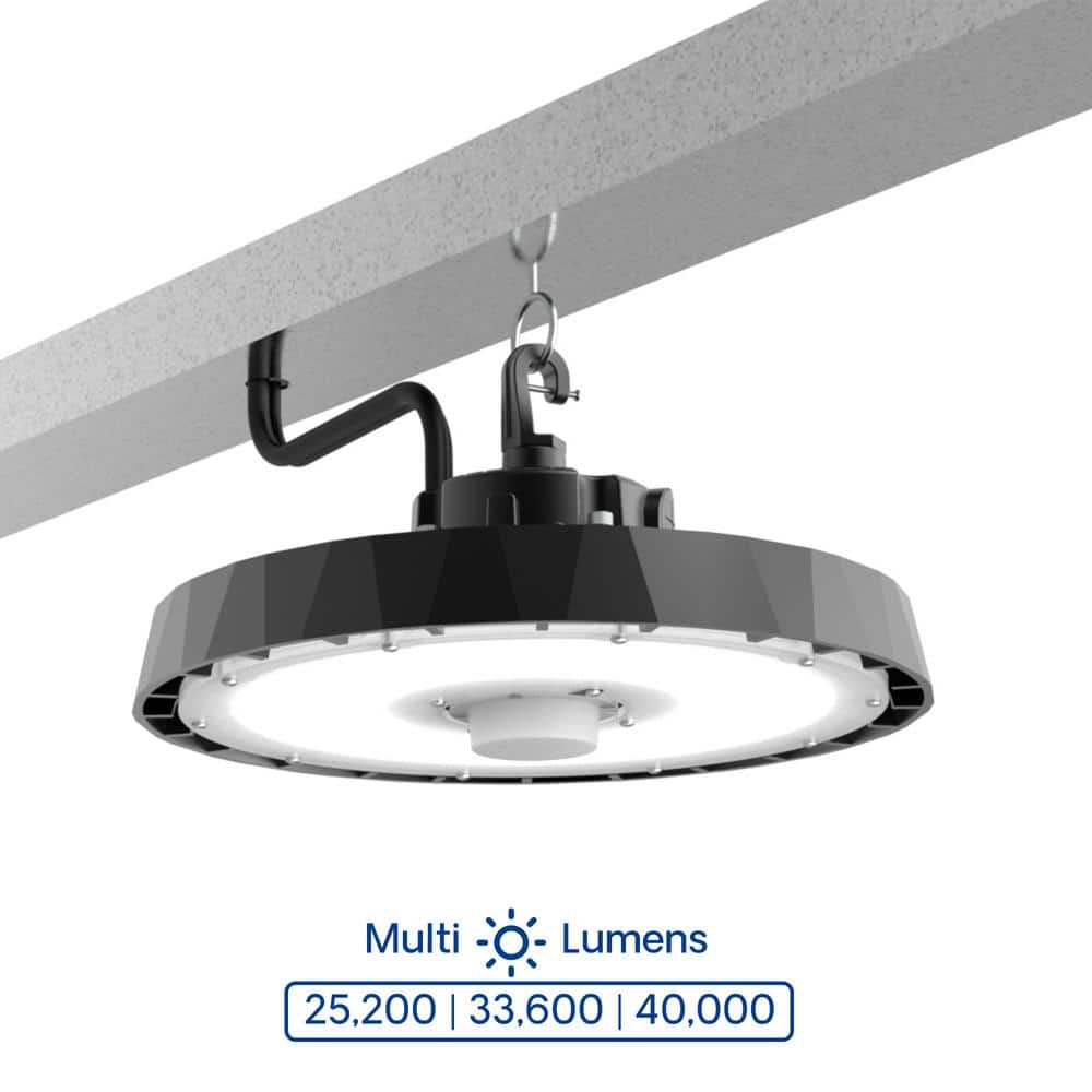 InfiBrite 12.8 in. 5000K Daylight 25,200/33600/40000 Lumens 150-240W Adjustable LED Dimmable Wet Rated Black High Bay 100-277V