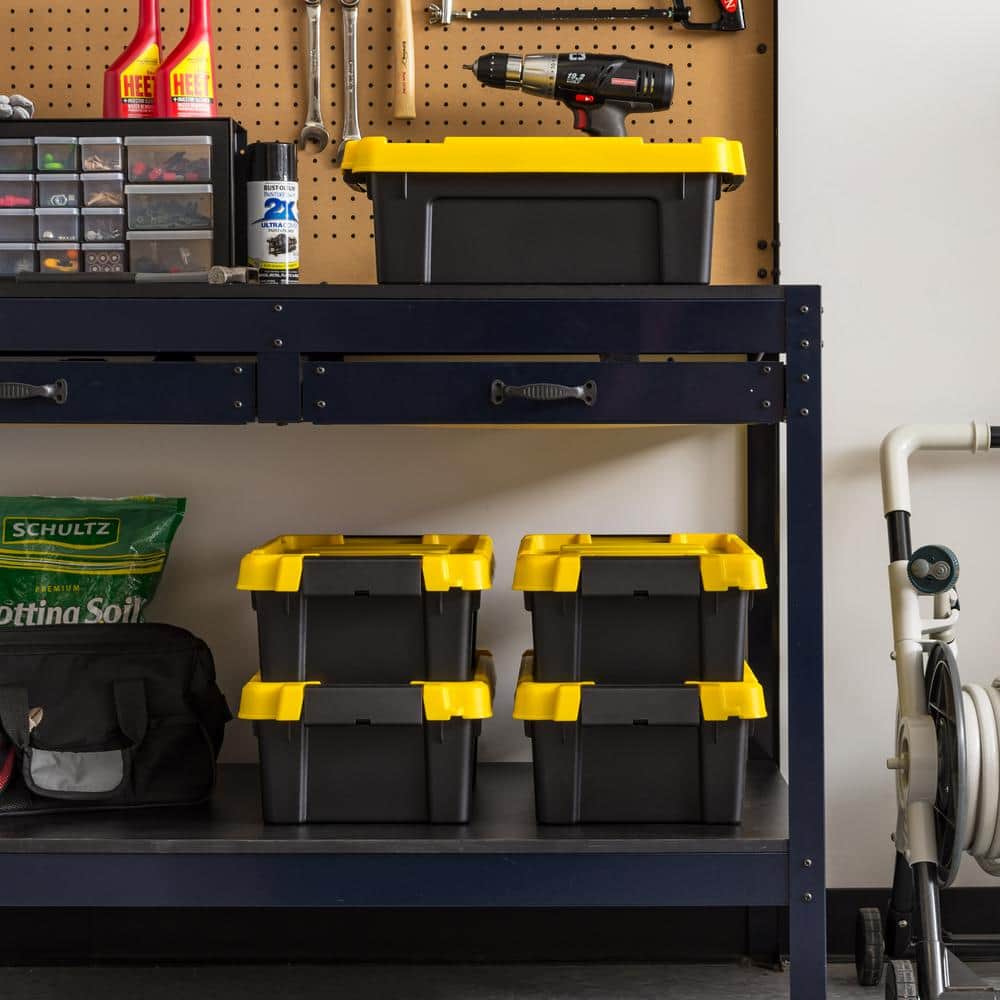 IRIS 12 Qt./3 Gal. Heavy-duty Stackable Storage Tote in Black with Yellow Lid - Set of 5