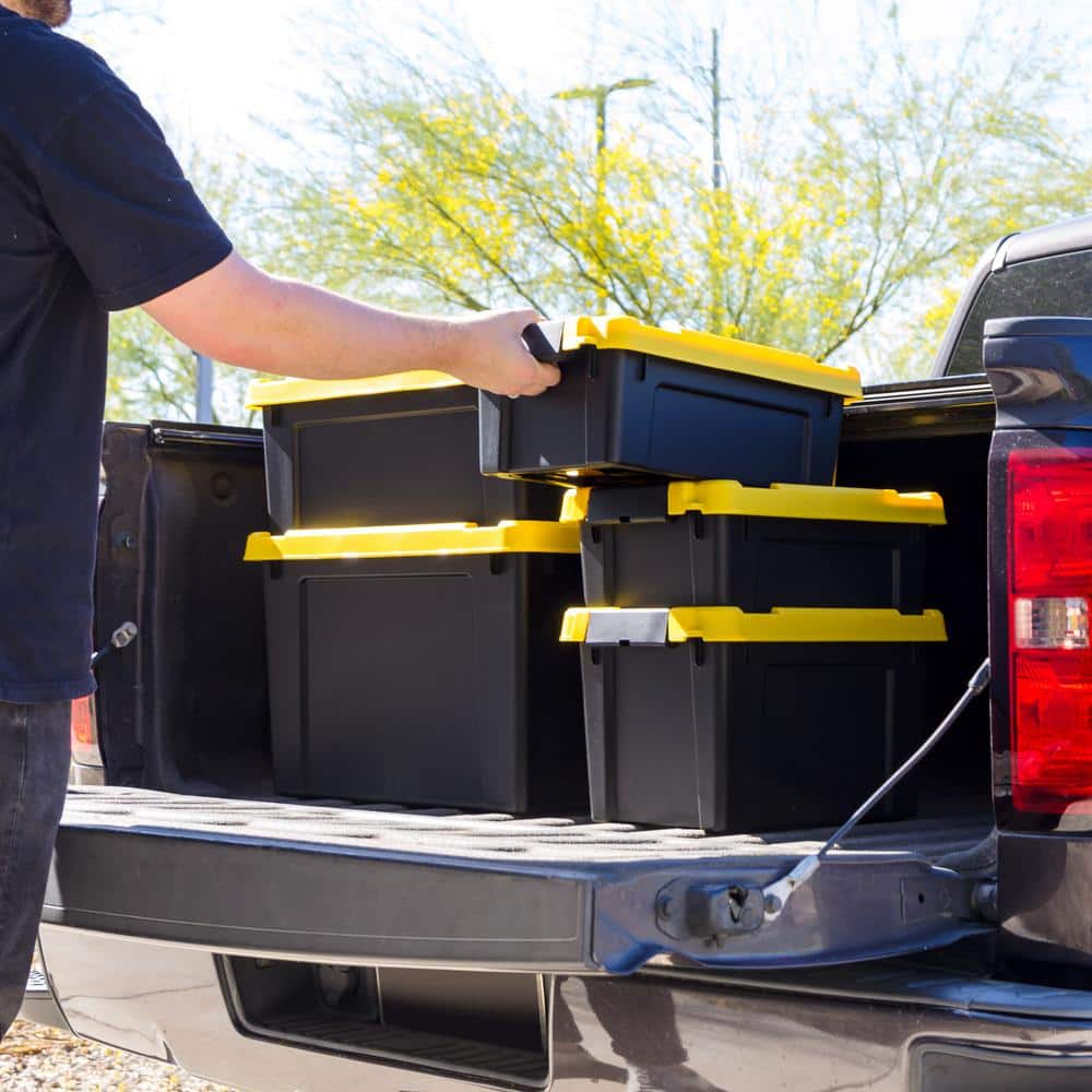 IRIS 12 Qt./3 Gal. Heavy-duty Stackable Storage Tote in Black with Yellow Lid - Set of 5