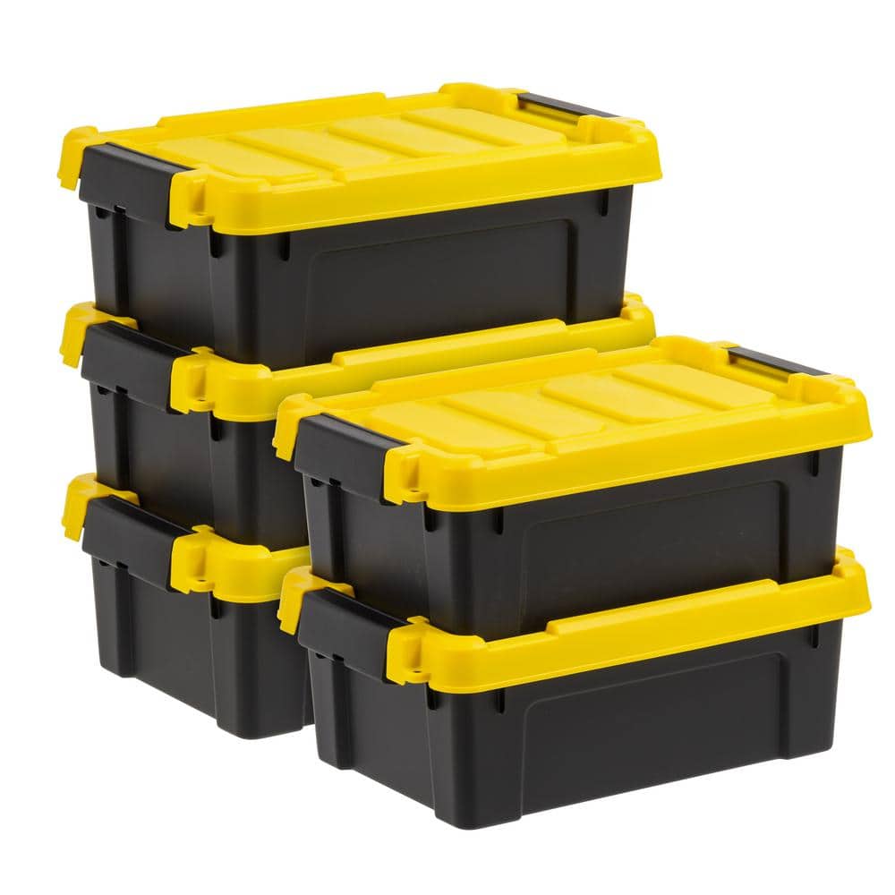 IRIS 12 Qt./3 Gal. Heavy-duty Stackable Storage Tote in Black with Yellow Lid - Set of 5