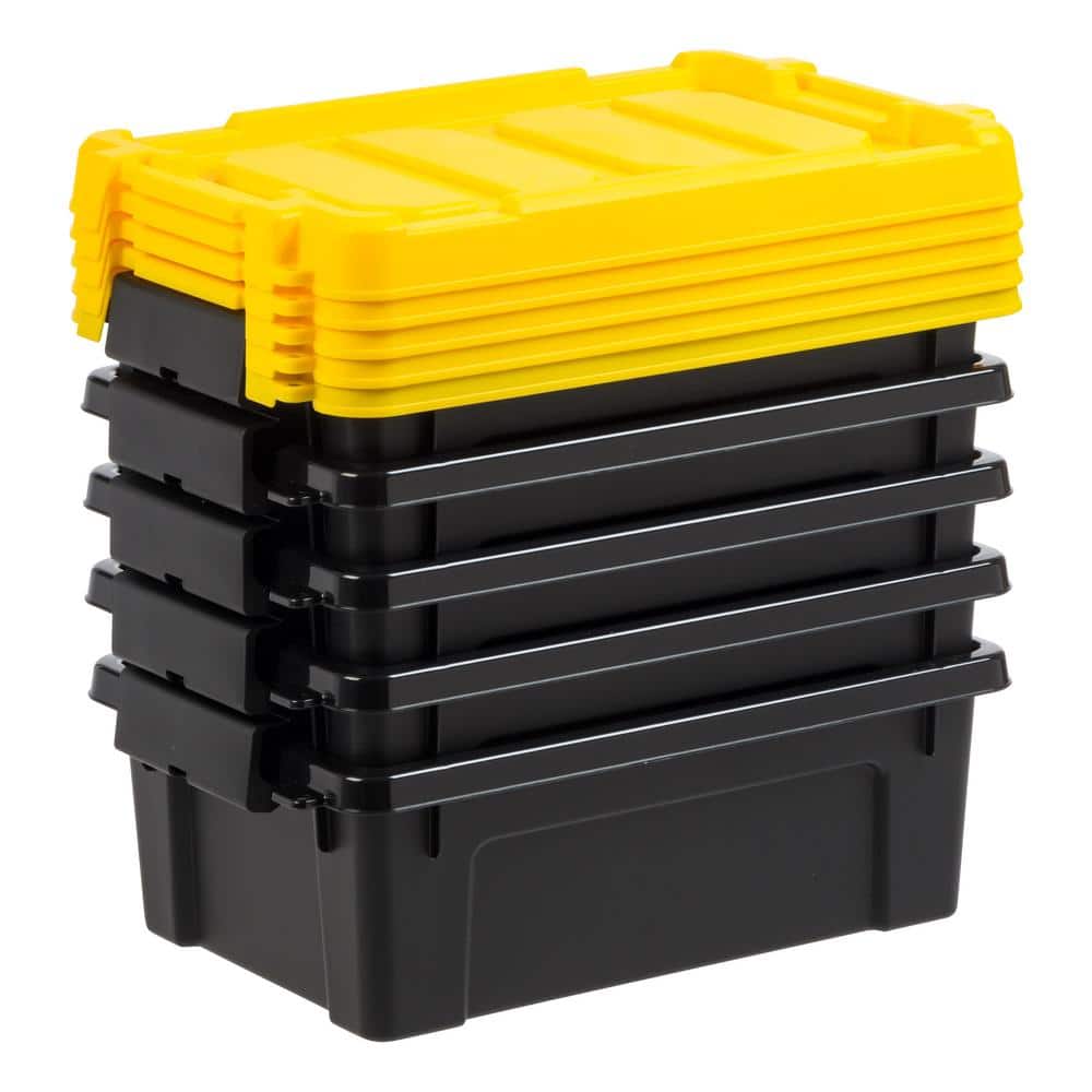 IRIS 12 Qt./3 Gal. Heavy-duty Stackable Storage Tote in Black with Yellow Lid - Set of 5