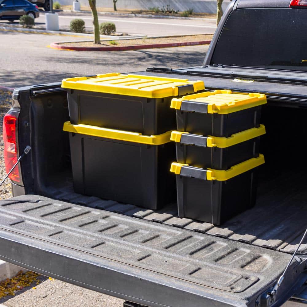 IRIS 12 Qt./3 Gal. Heavy-duty Stackable Storage Tote in Black with Yellow Lid - Set of 5