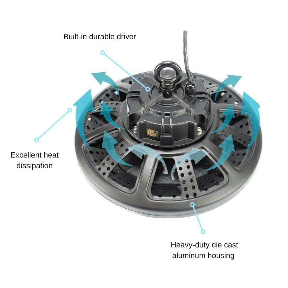 J&H LED 16 in. Round 700-Watt Equivalent Integrated LED Dimmable Black High Bay Light 3000K/4000K/5000K
