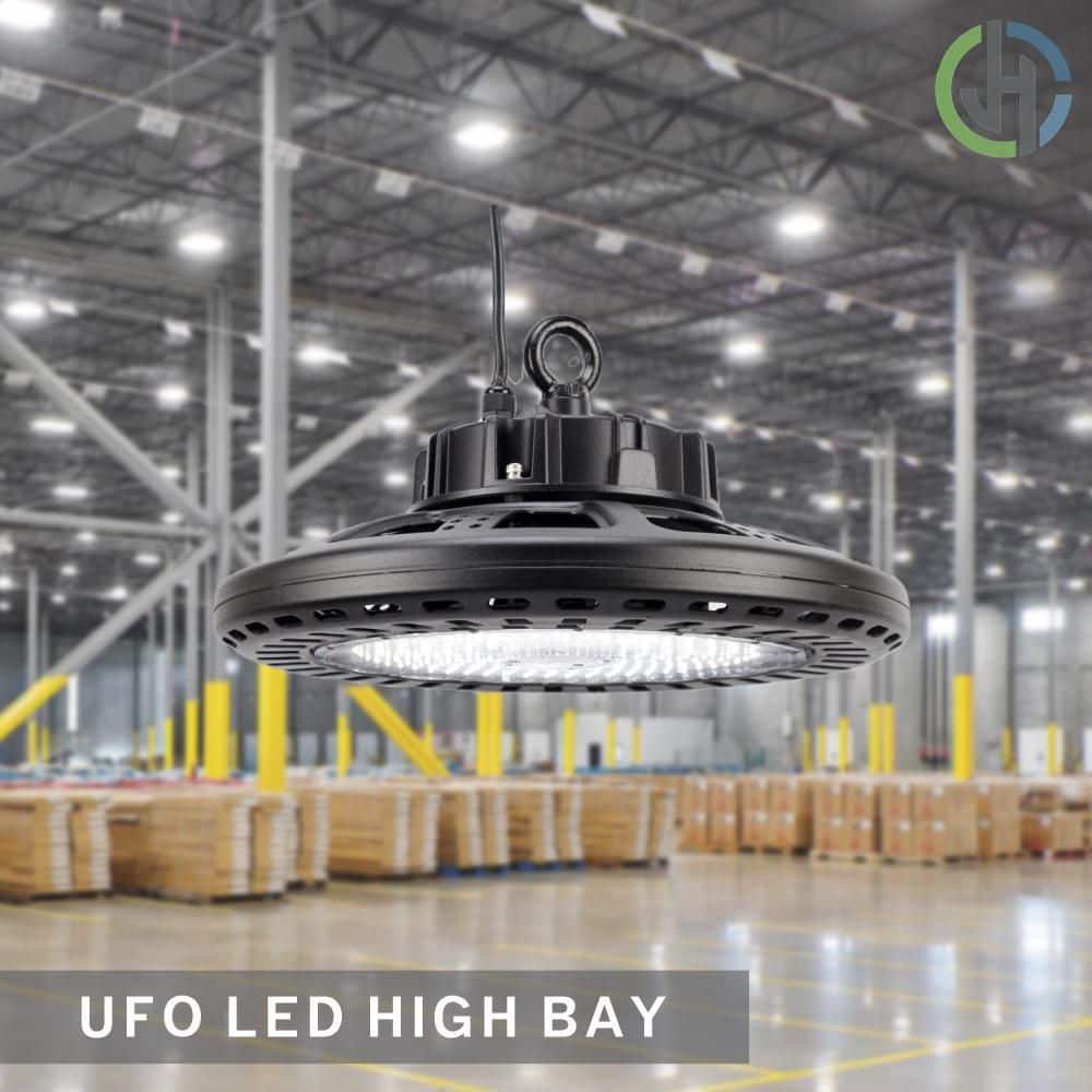 J&H LED 16 in. Round 700-Watt Equivalent Integrated LED Dimmable Black High Bay Light 3000K/4000K/5000K