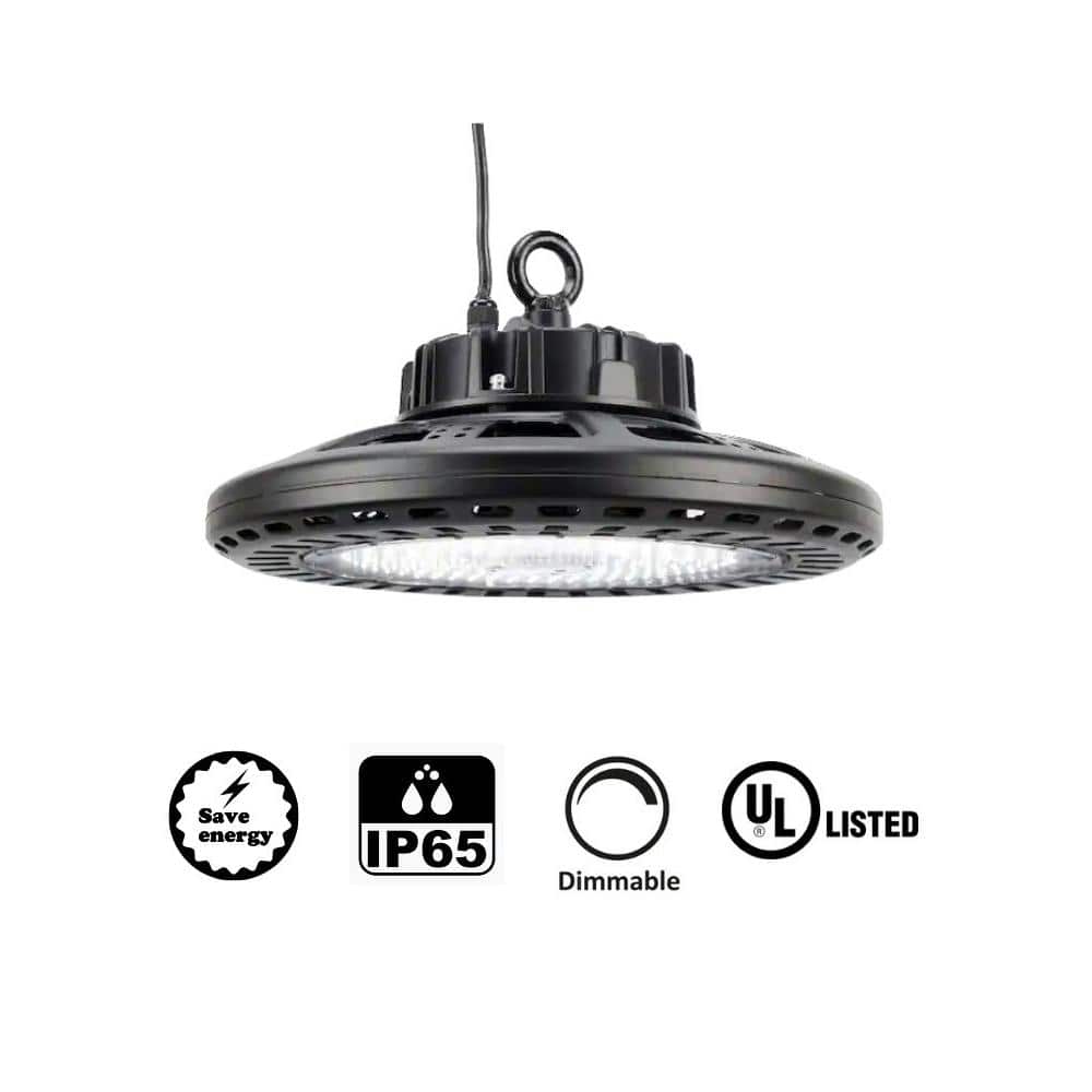J&H LED 16 in. Round 700-Watt Equivalent Integrated LED Dimmable Black High Bay Light 3000K/4000K/5000K