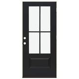 JELD-WEN 36 in. x 80 in. Left-Hand 4 Lite Clear Glass Black Painted Fiberglass Prehung Front Door with Brickmould