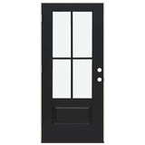 JELD-WEN 36 in. x 80 in. Right-Hand 4 Lite Clear Glass Black Painted Fiberglass Prehung Front Door with Brickmould