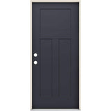 36 in. x 80 in. 3-Panel Right-Hand/Inswing Craftsman Black Steel Prehung Front Door