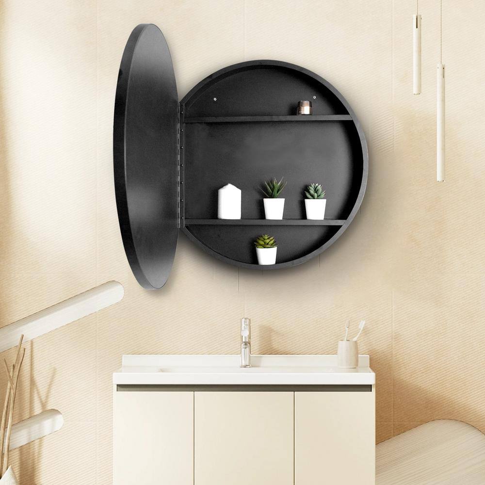 JimsMaison 30 in. W x 30 in. H Round Aluminum Framed Medicine Cabinet with Mirror