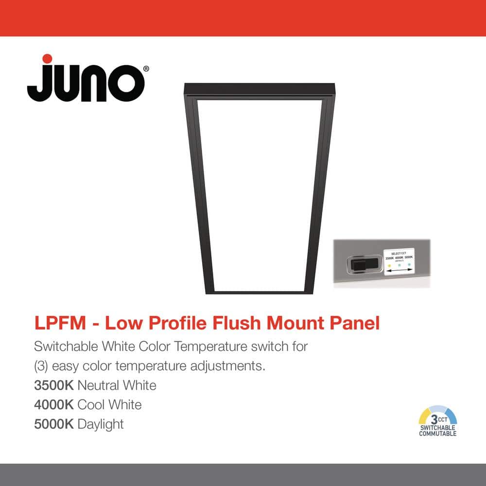 Juno LPFM 1 ft. x 4 ft. 4000 Lumen Black or White Dimmable Integrated LED Flush Mount Flat Panel Light with Switchable CCT