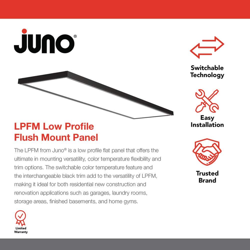 Juno LPFM 1 ft. x 4 ft. 4000 Lumen Black or White Dimmable Integrated LED Flush Mount Flat Panel Light with Switchable CCT