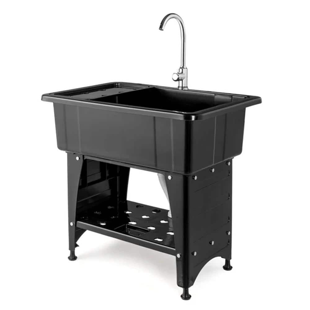 Karl Home Freestanding Laundry Utility Sink with Faucet, Black, 32.3" x 22.4"