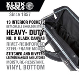 Klein Tools Deluxe Canvas Tool Bag with Shoulder Strap, Black, 13 Interior Pockets, 18 in.