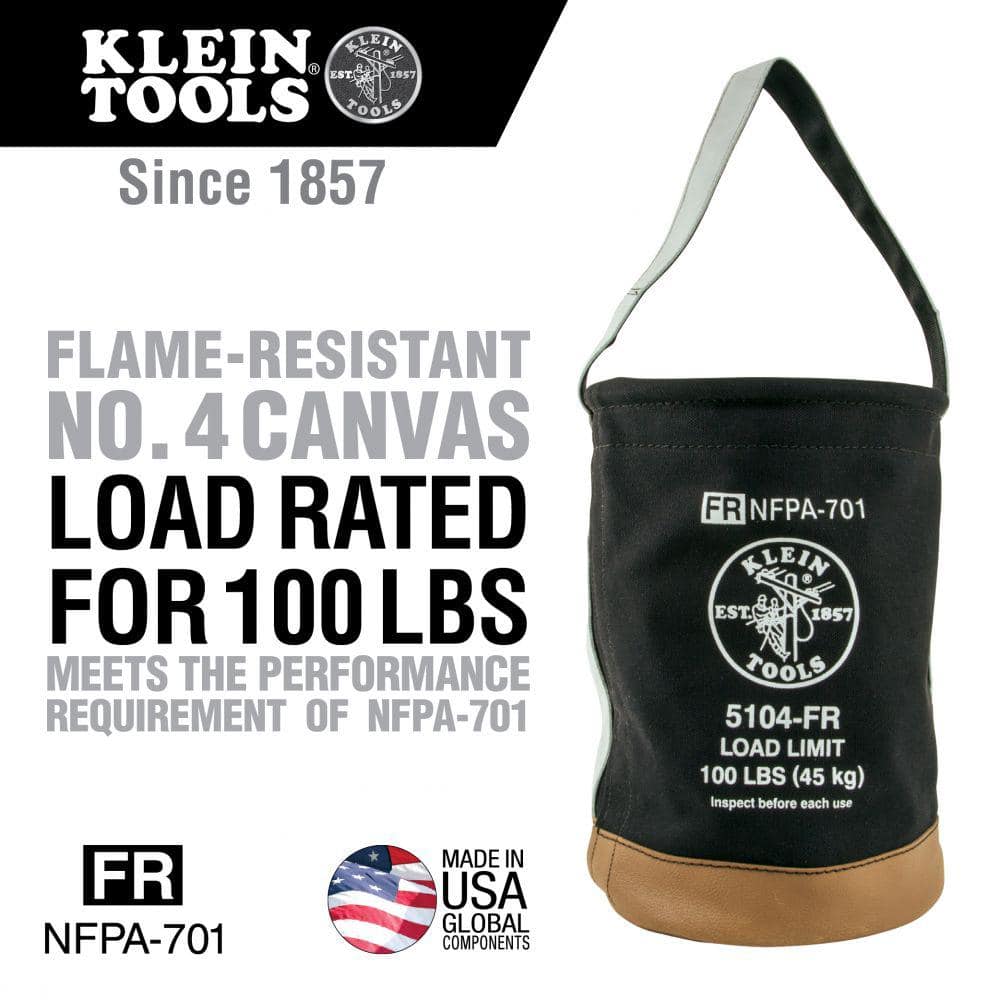 Klein Tools 5104FR Flame-Resistant Canvas Utility Bucket, 12 in. Diameter x 17 in. Height