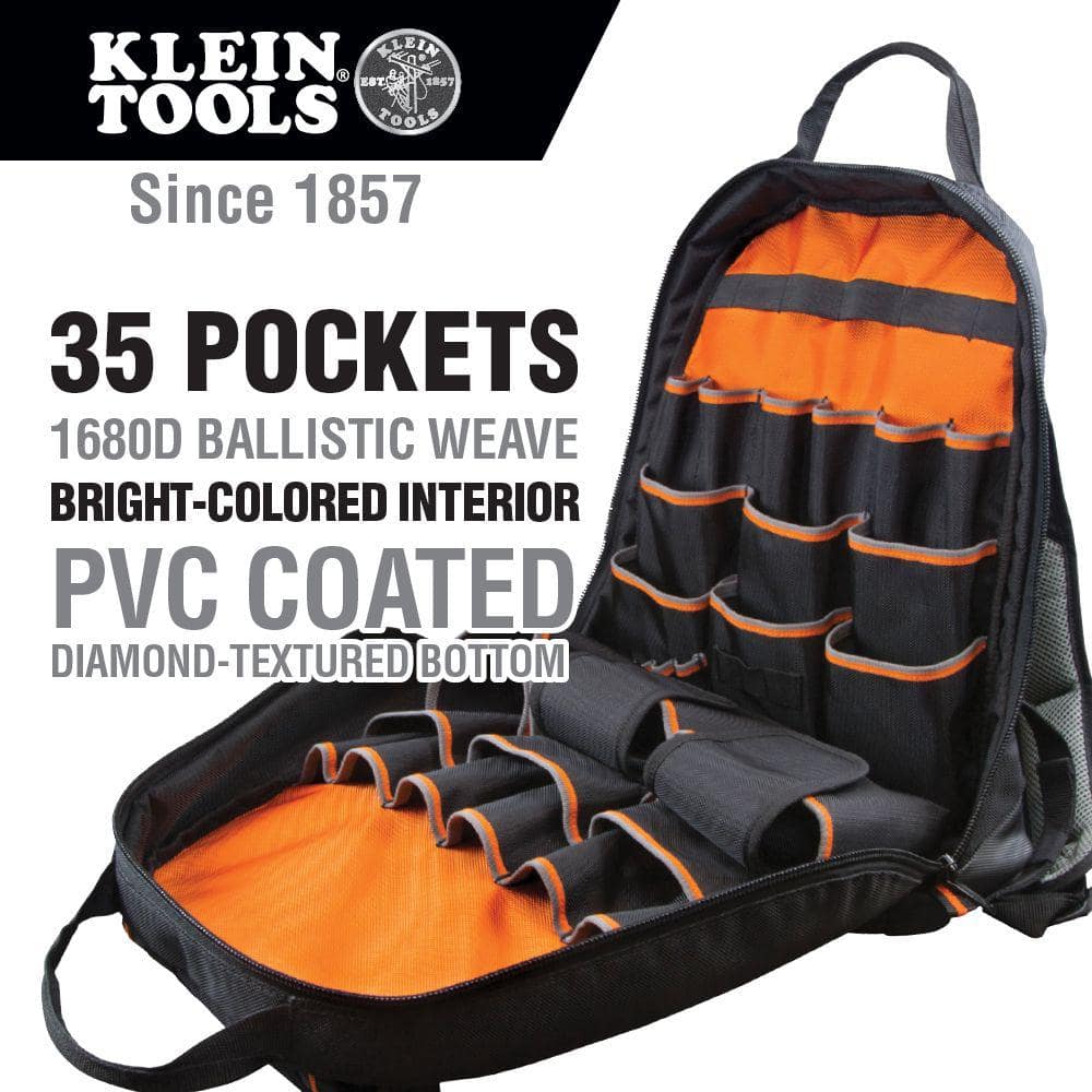 Klein Tools Tradesman Pro Tool Gear Backpack, 35 Pockets, 17.5 in Width (Model 55475)