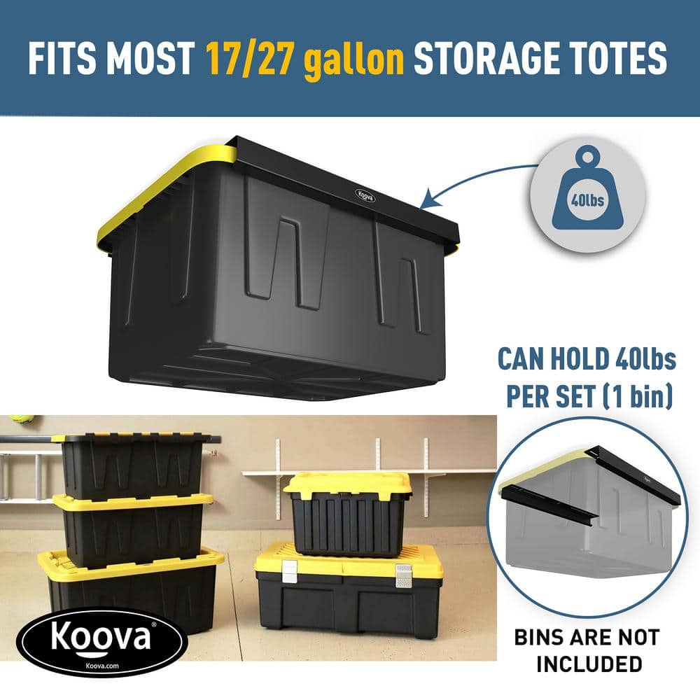KOOVA 3 in. W x 2 in. H x 26 in. D 1-Bin Rack Adjustable Height Overhead Garage Ceiling Mounted Storage Unit Black