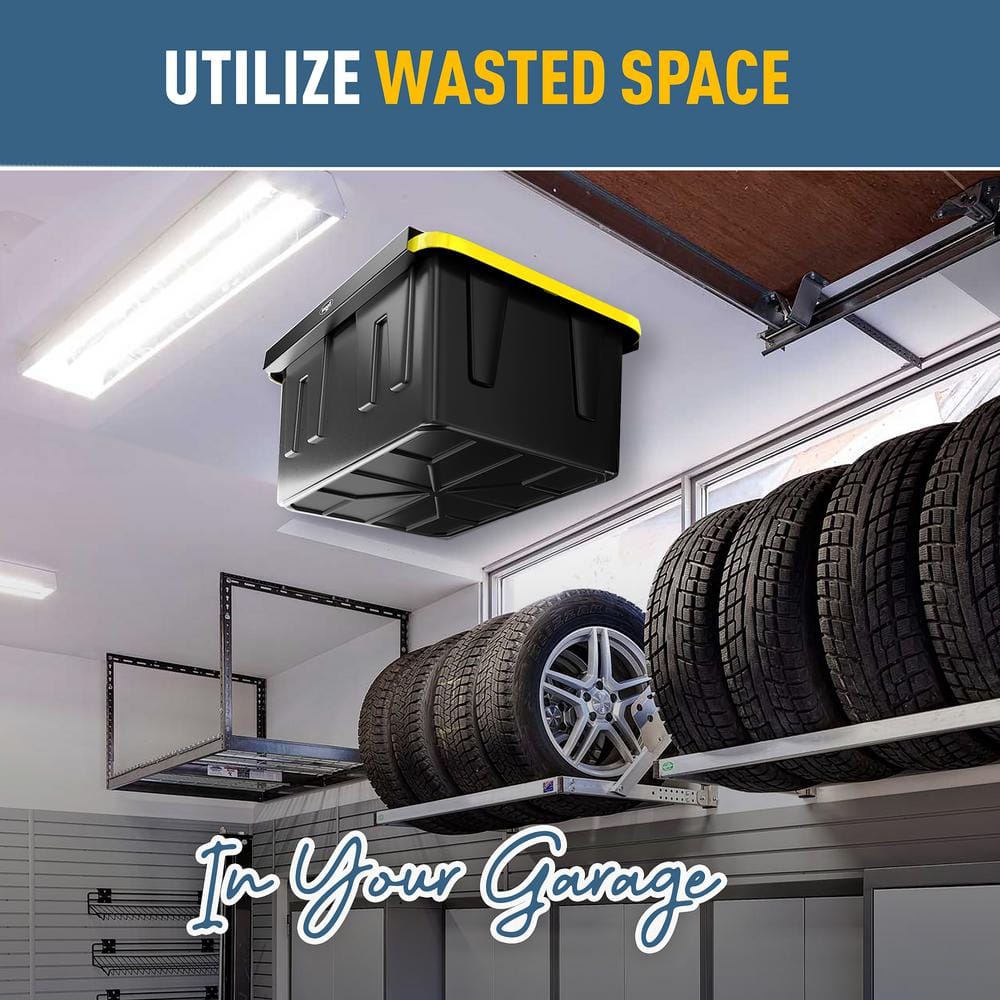 KOOVA 3 in. W x 2 in. H x 26 in. D 1-Bin Rack Adjustable Height Overhead Garage Ceiling Mounted Storage Unit Black