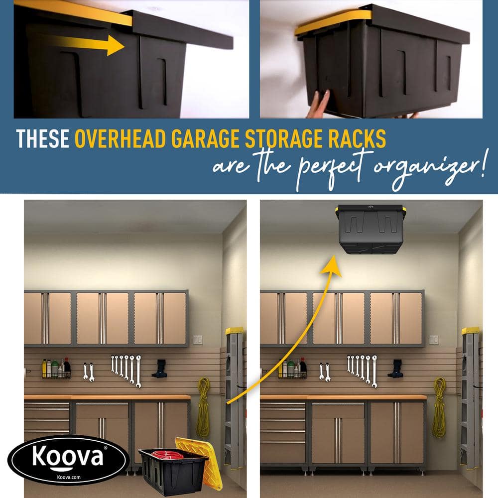 KOOVA 3 in. W x 2 in. H x 26 in. D 1-Bin Rack Adjustable Height Overhead Garage Ceiling Mounted Storage Unit Black